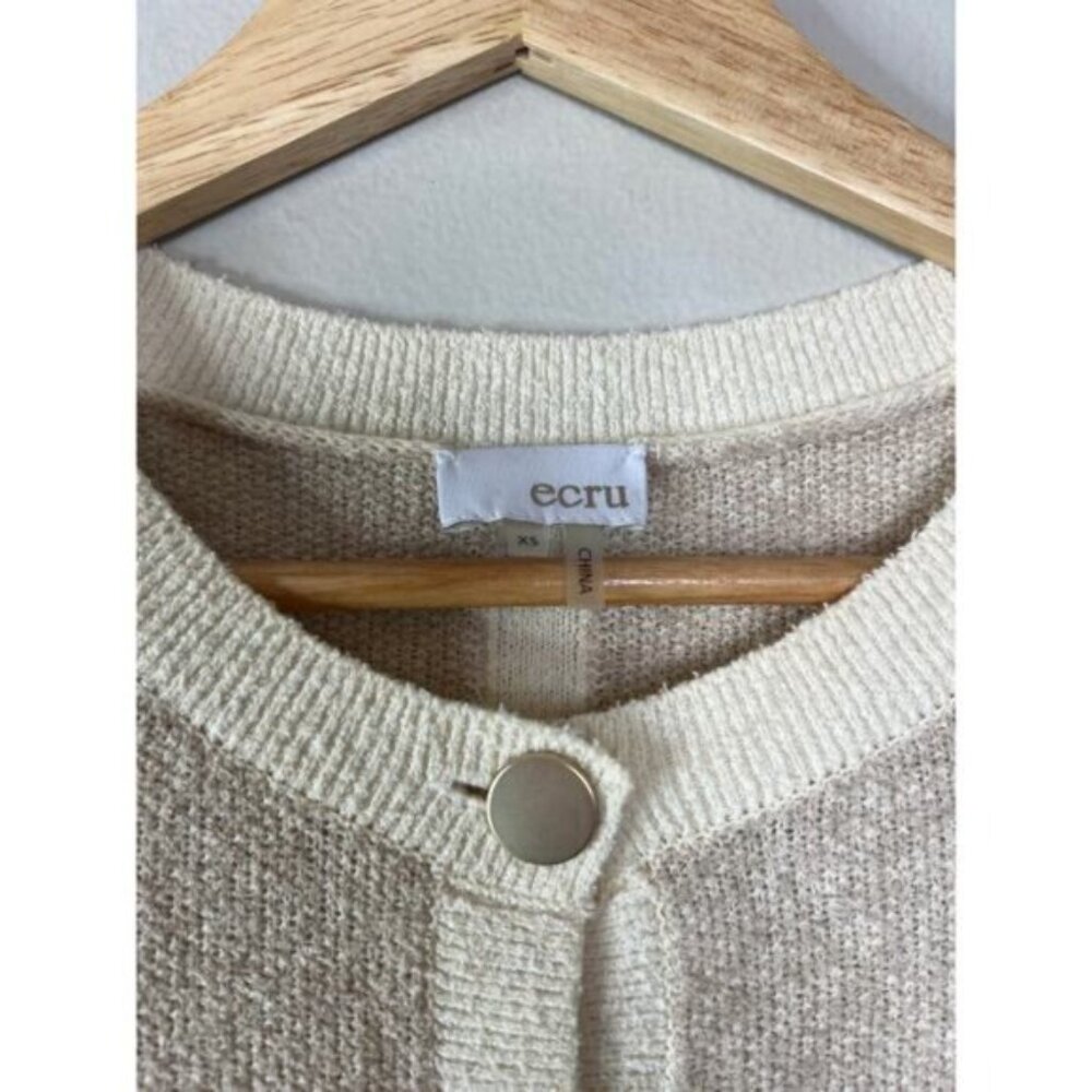 NEW Ecru Button Front Knit Short Sleeves Sweater Cream White Size: XS - Picture 4 of 7